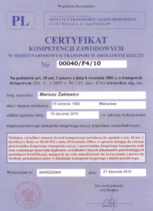 BBA Transport Certyfikat CKZ
